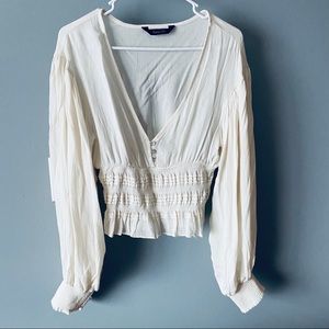 Amaryllis boho cream cropped blouse
